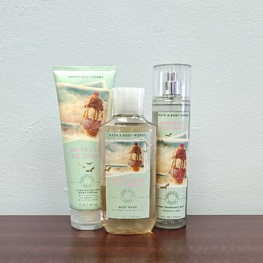 Bath & Body Works NEAPOLITAN ICE CREAM 3 Piece Body Care Bundle Set